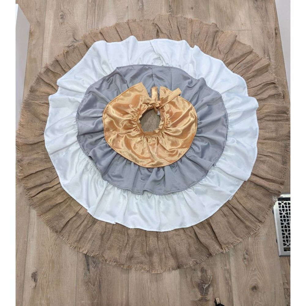 Handmade 56" Christmas Tree Skirt Burlap Satin Glitter Felt Back Large Rustic